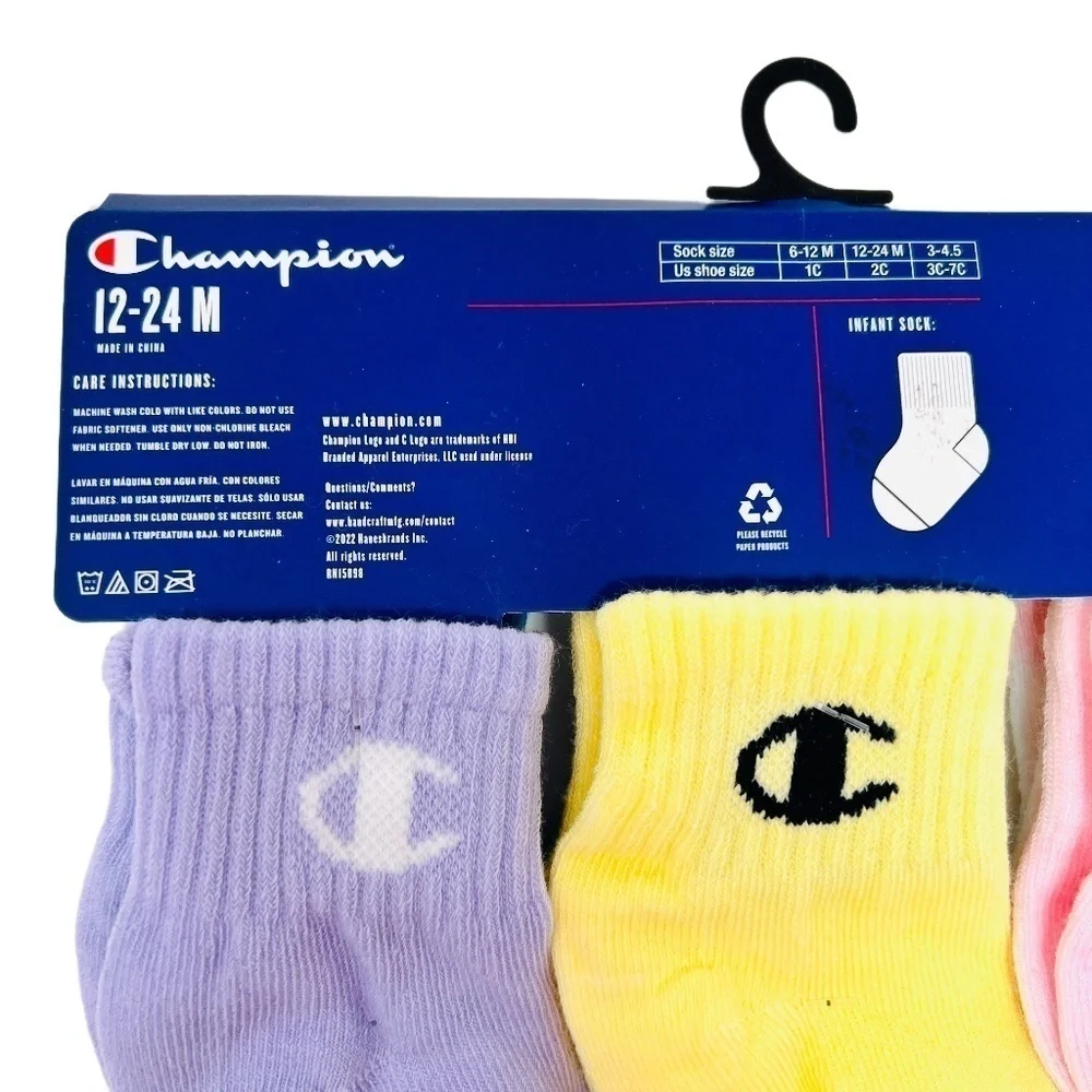 𝅺Champion Baby Tie Dye Socks 6 Pack - Picture 3 of 5